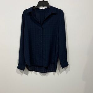 Navy Blue Button-Up Blouse